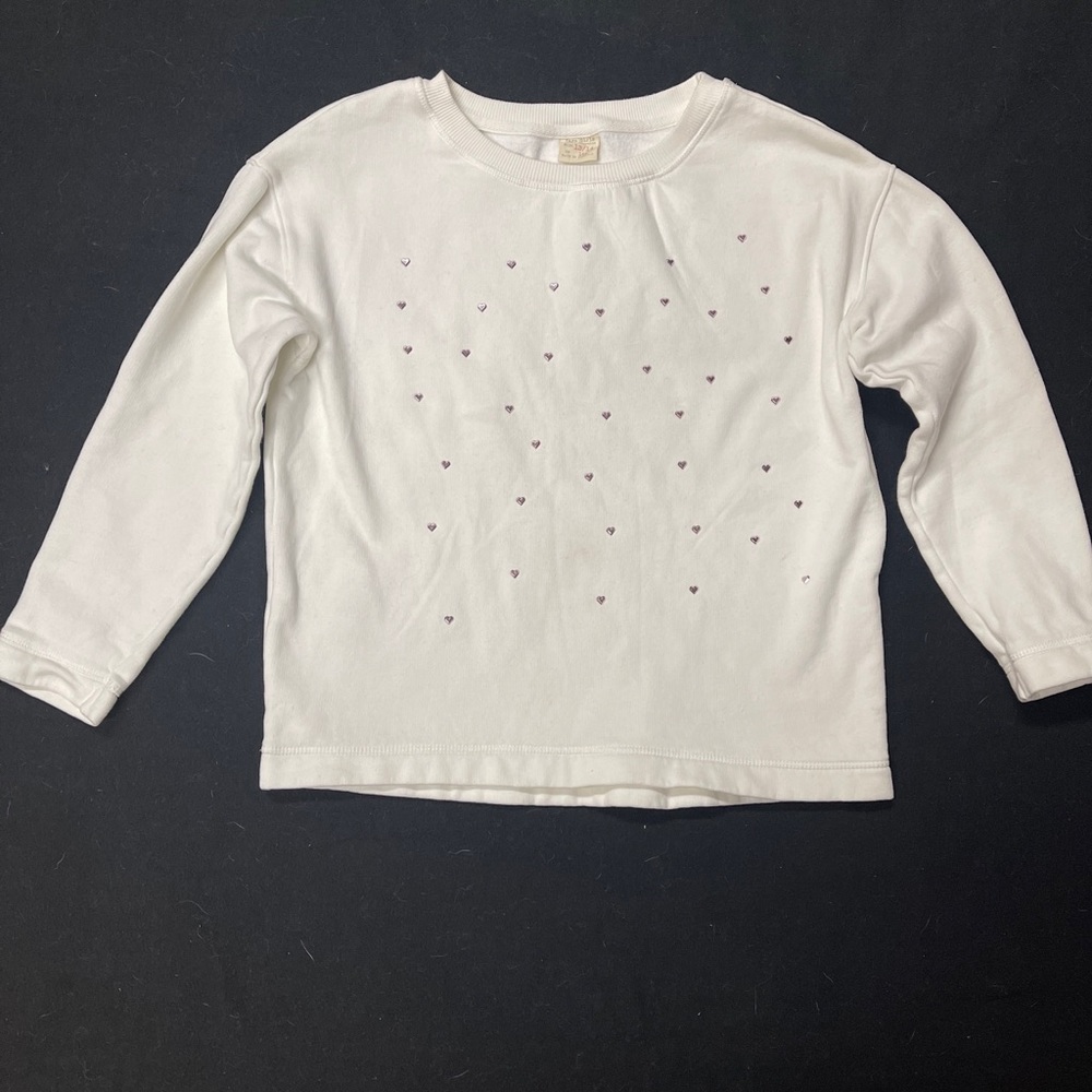 Zara Girls LS Sweatshirt White W/ Gold Studded Heart Girl Sz 13/14 Fits 10 Year